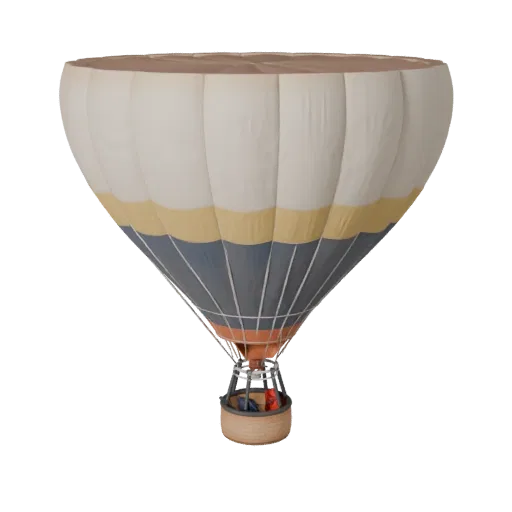 Modello 3D Mongolfiera, vista studio tre quarti, asset veicolo pronto per l'animazione con equilibrio alare, leggibilità dell