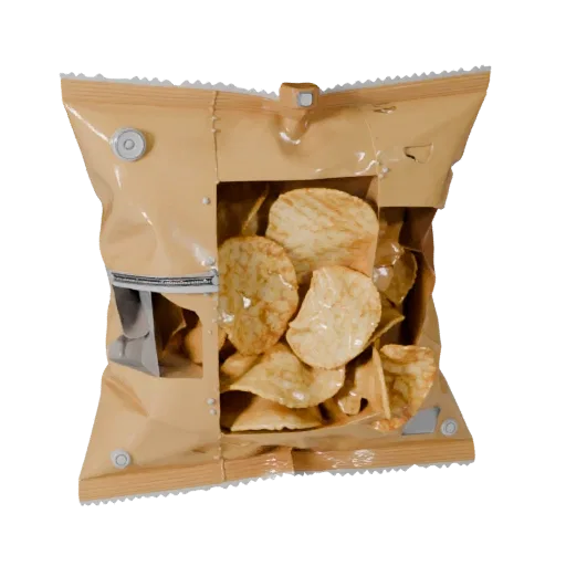 Bagged Chip Bag High Poly 3D model, close-up studio render, showing cardboard, package massing.