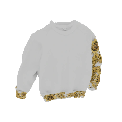 White Crewneck Sweatshirt with Baroque Print
