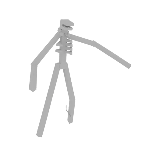 A grey, 3D rendered model of a tall, skeletal bipedal creature with long arms and a sharp head, standing against a white background.