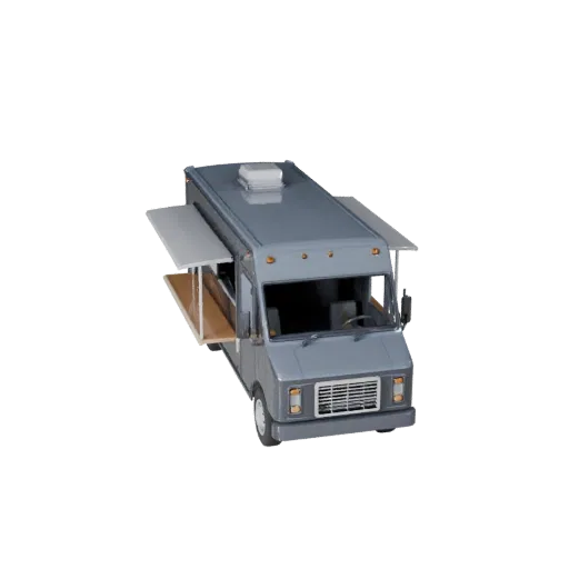 Modello 3D Food Truck, vista di gioco a tre quarti, asset veicolo pronto per Unity con massa di veicolo funzionante, spaziatu