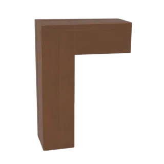Modello 3D di una cornice angolare a L marrone, che mostra il suo profilo ad angolo retto e la texture simile al legno.