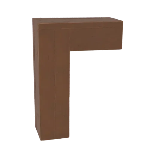3D model of a brown L-shaped corner molding, showcasing its right-angled profile and wood-like texture.