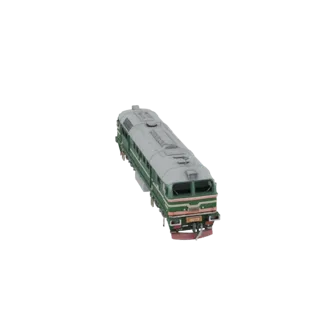 3D-Modell einer grünen und grauen M62 Diesellokomotive, von leicht erhöhter Front-Rechts-Ansicht.