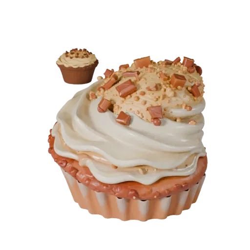Modelo 3D de detalhe de render de Muffin, render de estúdio de cima para baixo, com topologia limpa e sombreamento PBR na sob
