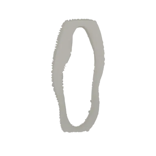 A 3D render of an abstract oval frame with a rough, textured grey outer edge and a smooth inner curve, set against a white ba