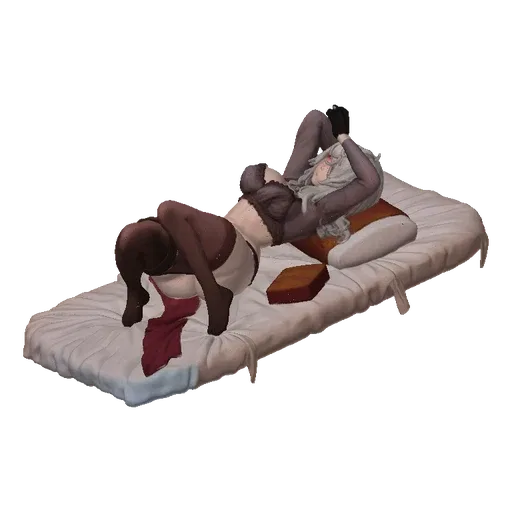 3D model of an elegant woman in lingerie posing on a bed, with detailed textures and realistic lighting.