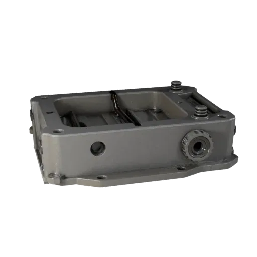 Cast Metal Gearbox Housing High Poly 3D model, close-up studio render, showing machined metal, precise part geometry.