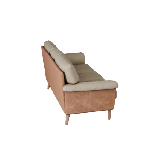 Mid Century Sofa Realistic 3D model, living room, three-quarter studio render, woven fabric detail.
