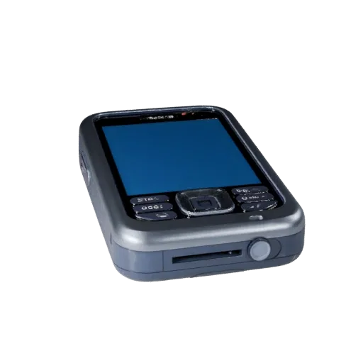 Flagship Retro Mobile Phone Low Poly 3D model, game viewport three-quarter view, showing glass screens, form detail.