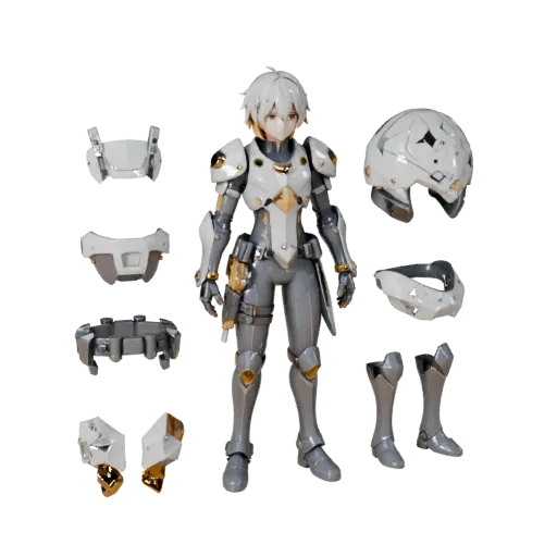 Personaggio 3D Assassino Corazzato Anime, vista viewport motore, asset pronto per Unreal Engine con posa in piedi; Modello Pe