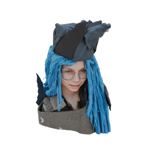 Blue-Haired Character with Denim Hat