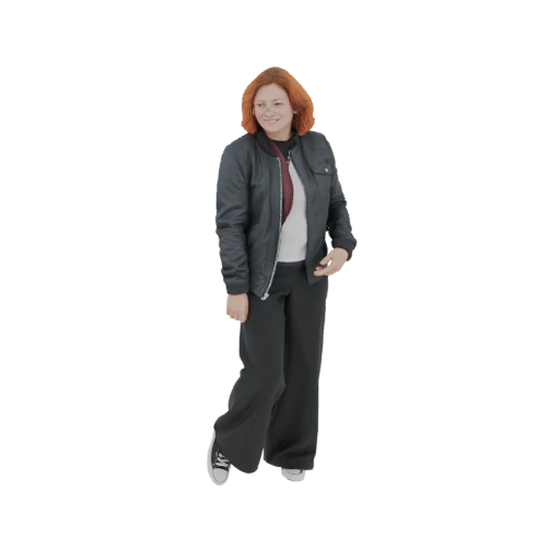 Young Woman in Bomber Jacket and Wide-Leg Pants