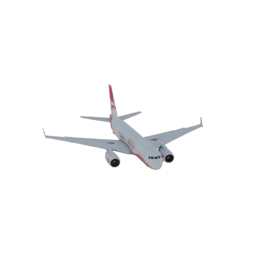 3D model of a Tupolev Tu-204-100 passenger jet with a white and red livery, viewed from a slight angle.