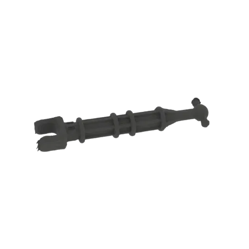 3D-Modell eines dunkelgrauen Schraubenschlüssels mit U-förmigem Kopf und mehreren erhabenen Ringen entlang des Schafts.
