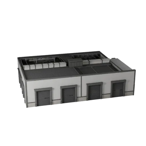 Modular Industrial Kit low poly 3D model, game-ready exterior view, showing modular building kit materials and architectural