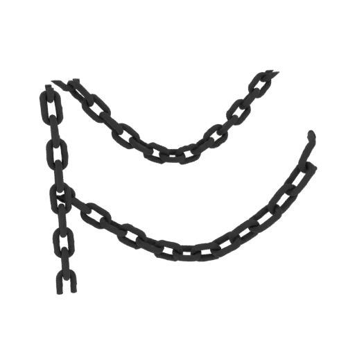 A 3D render of two strands of heavy, black metal chain links draped against a white background.