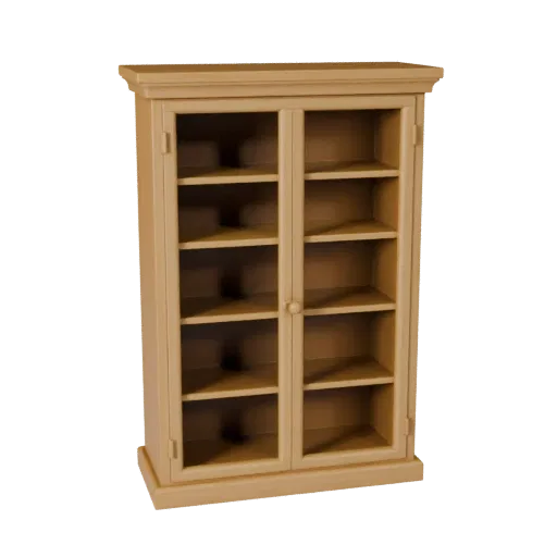 Shaker Bookshelf High Poly 3D model, dining room, close-up studio render, painted wood detail.