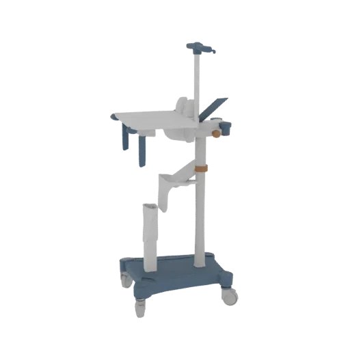 Modelo 3D de Suporte de Soros Clínico para Educação, renderização de treinamento em três quartos, mostrando metal pintado, si