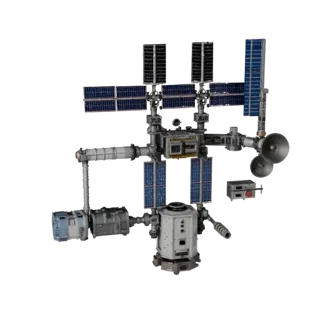 Navigation Relay Station Modular 3D model, isometric modular kit view, showing solar panels, spacecraft silhouette.