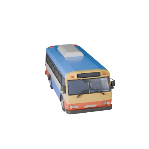 Modelo 3D de ônibus urbano de desenho animado, vista de estúdio em três quartos, ativo de veículo estilizado com massas de ve