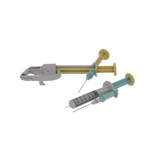 Diagnostic Syringe Model Realistic 3D model, three-quarter studio render, showing stainless steel, handheld tool scale.