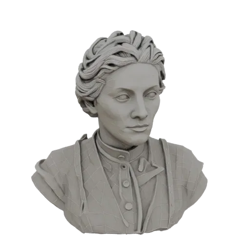 3D model bust Marie Sklodowska-Curie academic style, high collar, neat hair.