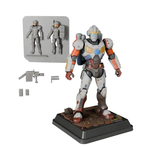 Space Toy Photo Set realistic 3D model preview showing layered parts, three-quarter scene view, depth and display scale