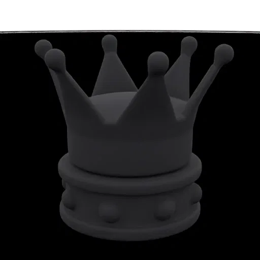 A 3D render of a stylized dark gray crown with a detailed, beaded base, set against a black background.