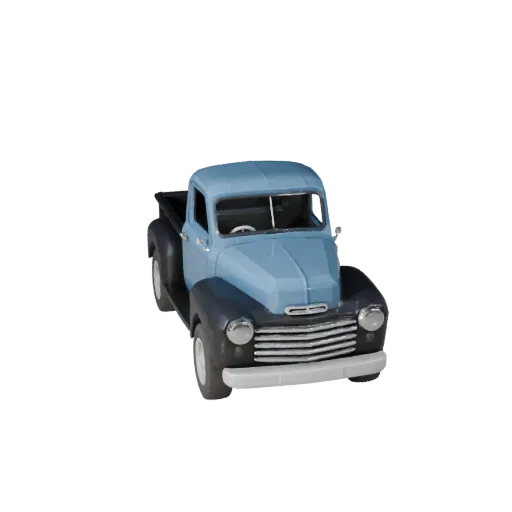 Modelo 3D Camioneta Pickup Vintage Low Poly, vista de juego a tres cuartos, activo de vehículo low-poly con masa de vehículo