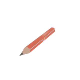 Modello 3D di matita arancione brillante con due strisce bianche lungo il corpo, con punta in grafite affilata.