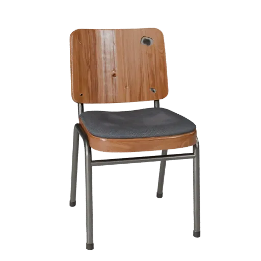 Industrial Dining Chair Modular 3D model, dining room, isometric modular kit view, wood detail.