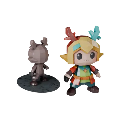 Cute Mascot Character low poly 3D model preview showing pose, three-quarter game view and surface detail