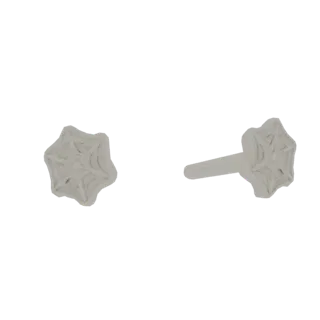Una renderización 3D de dos pendientes de telaraña, uno mostrado plano y el otro con su poste.
