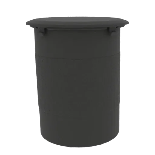 A 3D render of a dark gray cup with a textured grip band and a matching lid, set against a black background.