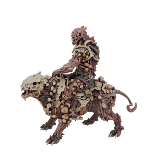 3D-Modell eines Dämonenreiters auf einer Eiterbestie, mit Knochenplatten und Eiterbeuteln, im Dark-Fantasy-Stil.