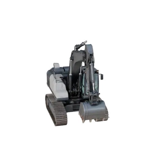 Mining Excavator High Poly 3D model, close-up studio render, showing painted steel, large mechanical silhouettes.