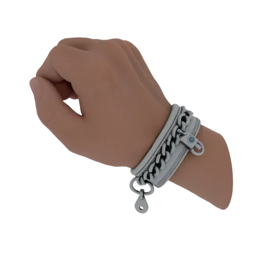 Cuff Charm Bracelet scene ready 3D model, top-down studio render, showing bracelet silhouette and surface contrast.