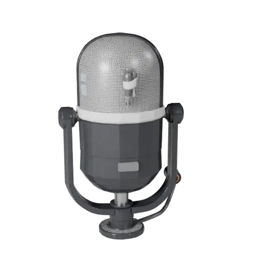 Microphone Low Poly 3D model, game viewport three-quarter view, showing plastic shells, desktop scale.