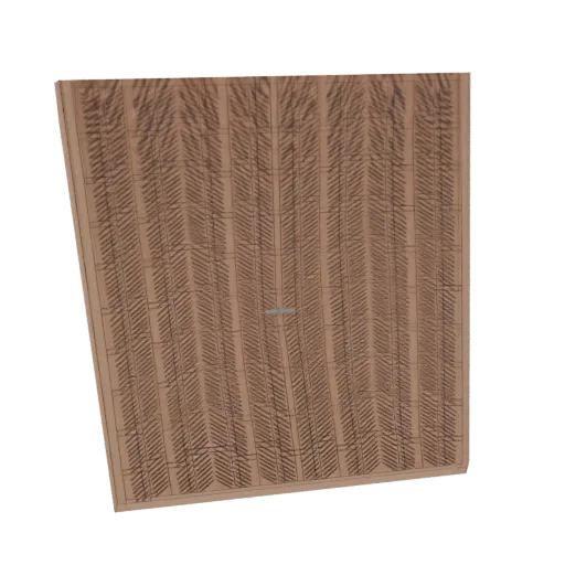 Render de modelo 3D de esterilla tejida con patrón de espiga en color marrón natural.