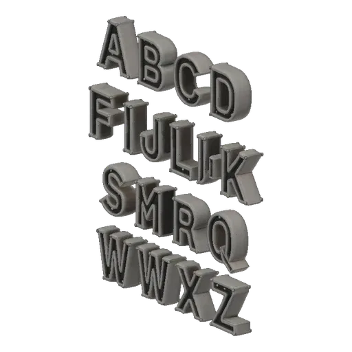 3D Russian alphabet letters arranged in rows on a black background, showcasing their volumetric form and texture.