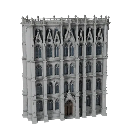 Gothic Facade Blender-ready 3D model, Blender studio render view, showing building facade materials and architectural detail