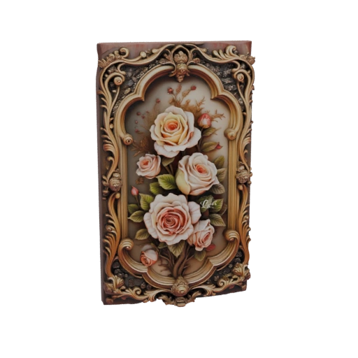 Ornate Gilded Frame with Pink and Cream Roses