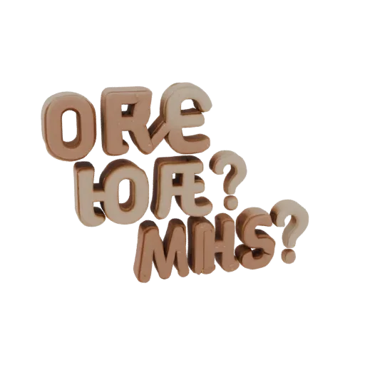 3D model of 'COFFEE WILL YOU?' letters in chocolate candy style, on a white background
