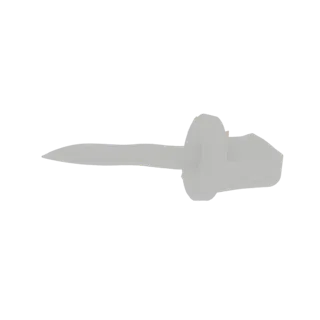 3D-Modell-Rendering eines hellgrauen Schlitzschraubendrehers mit rundem Griff vor schwarzem Hintergrund.