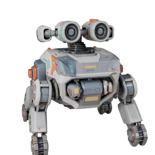 Humanoid Crawler Robot Stylized 3D model, stylized isometric render, showing metal frames, robot form.