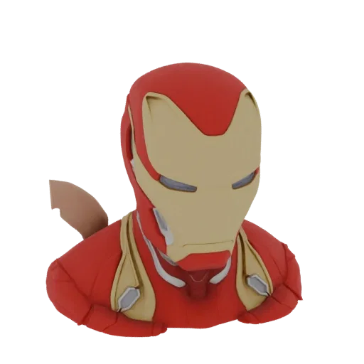 3D model of an Iron Man bust, featuring the iconic red and gold armor and helmet.