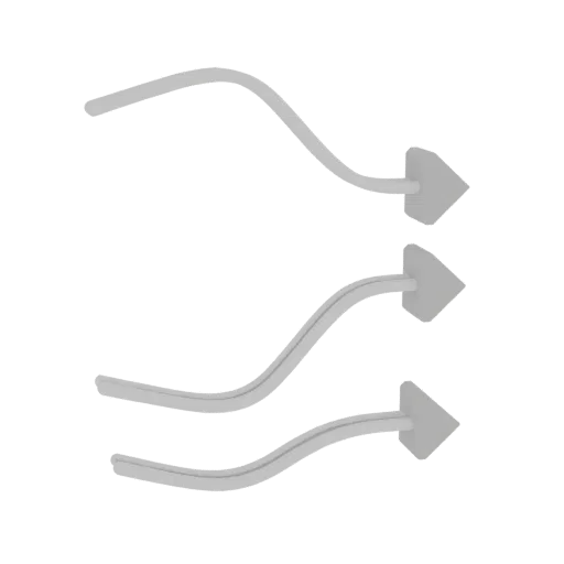 A 3D render of three light gray, curved arrows with sharp, pointed tips, arranged vertically against a black background.