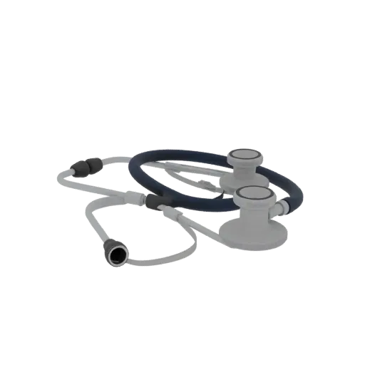 Emergency Stethoscope High Poly 3D model, close-up studio render, showing stainless steel, handheld tool scale.