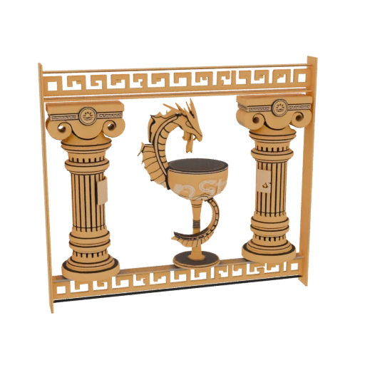 Ancient Greek Temple with Dragon and Serpent Staff